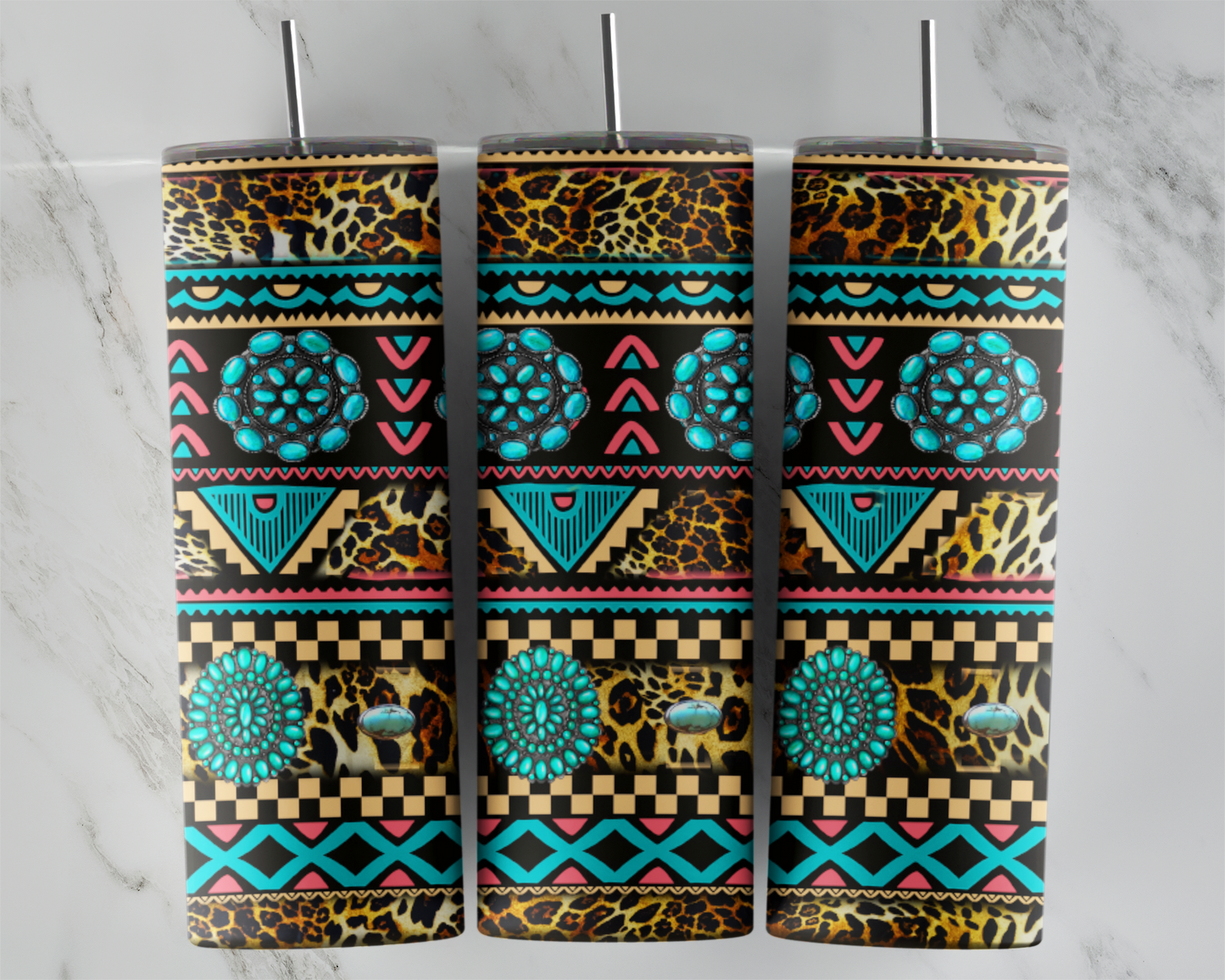 Turquoise Leopard Aztec ready to press transfer