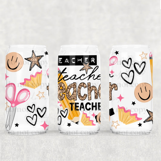 Leopard Teacher Teacher 16 oz Glass Wrap