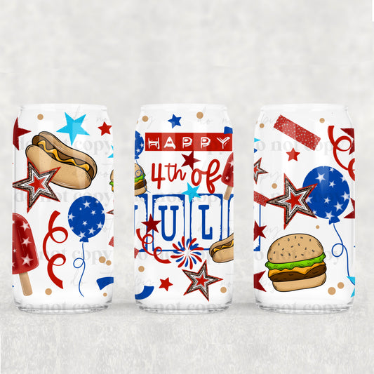 Happy 4th Of July 16 oz Glass Wrap