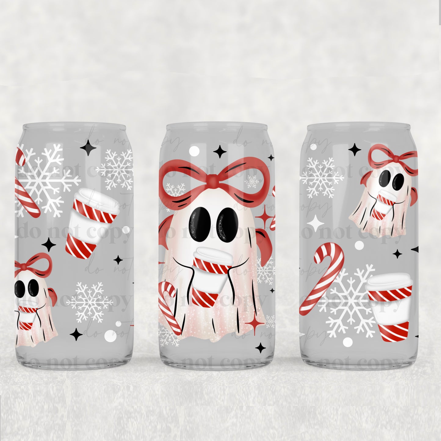 Christmas Coffee Bow Ghostie 16 oz Glass Wraps