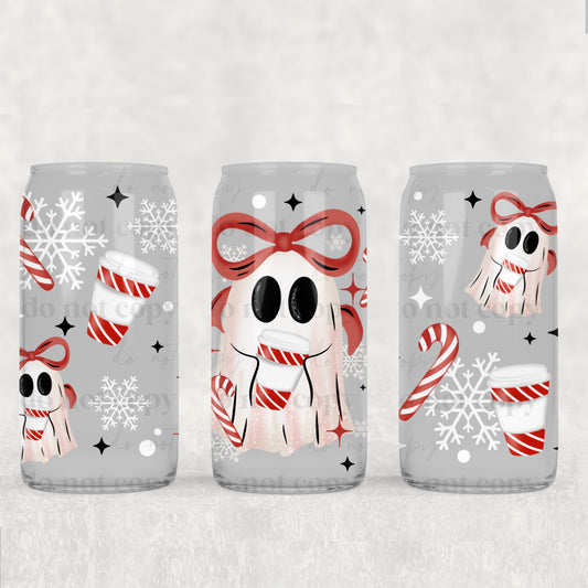 Christmas Coffee Bow Ghostie 16 oz Glass Wraps