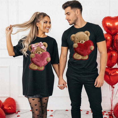 Faux Embroidery Red Bear Valentine DTF Prints