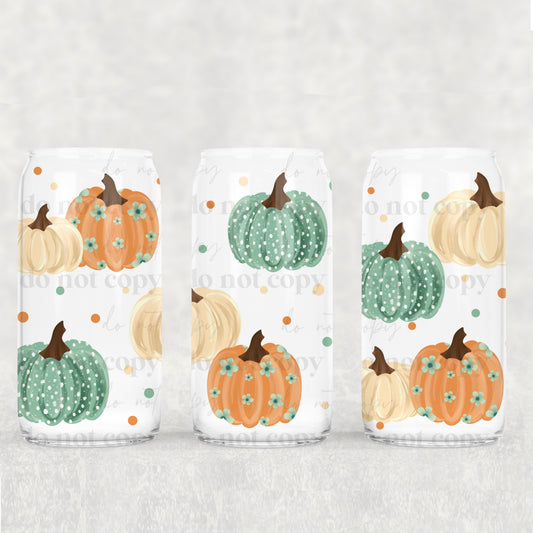 Floral Pumpkins 16 oz Glass Wrap