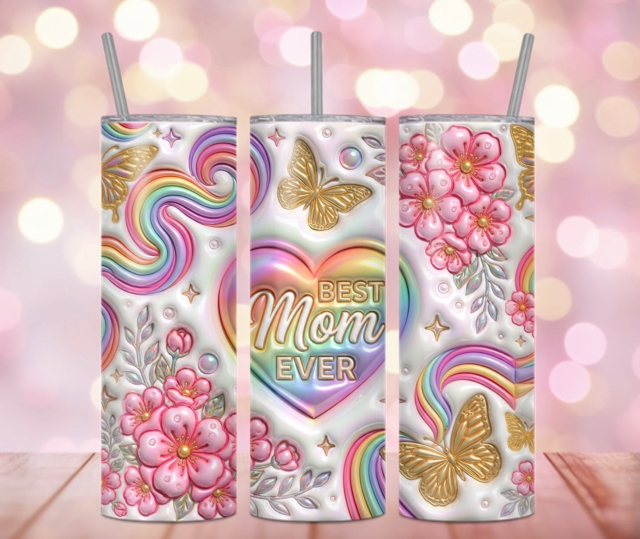 Best Mom Ever Wavy Rainbows Tumbler Wrap