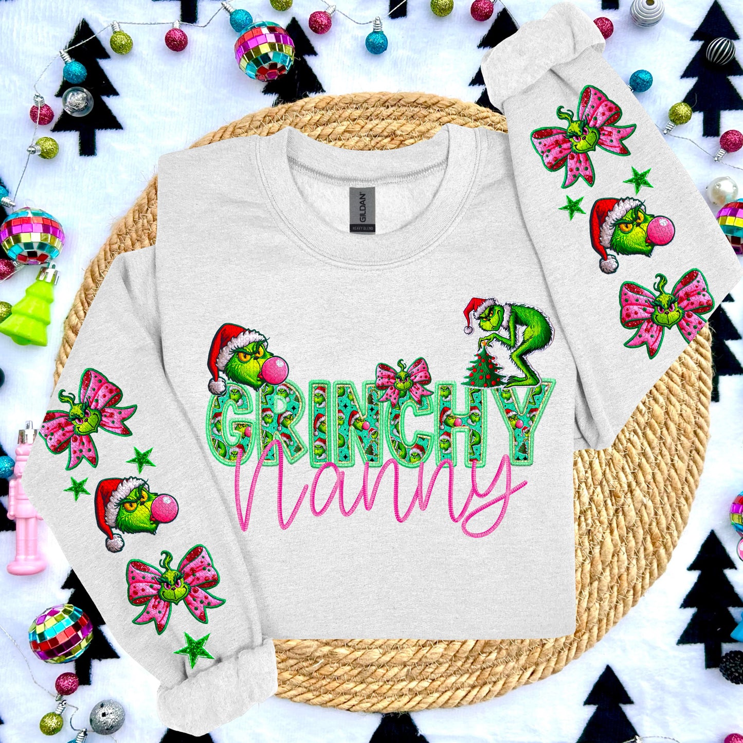 Grinchy Collection Faux Embroidery DTF Print