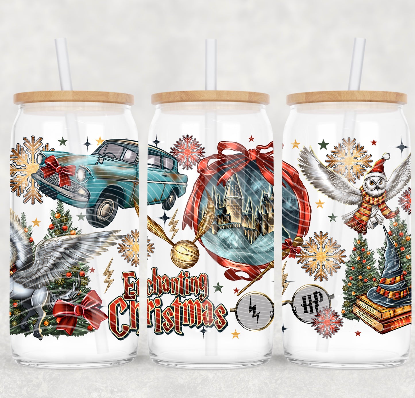 Enchanting Christmas 16 oz Glass Can Wrap