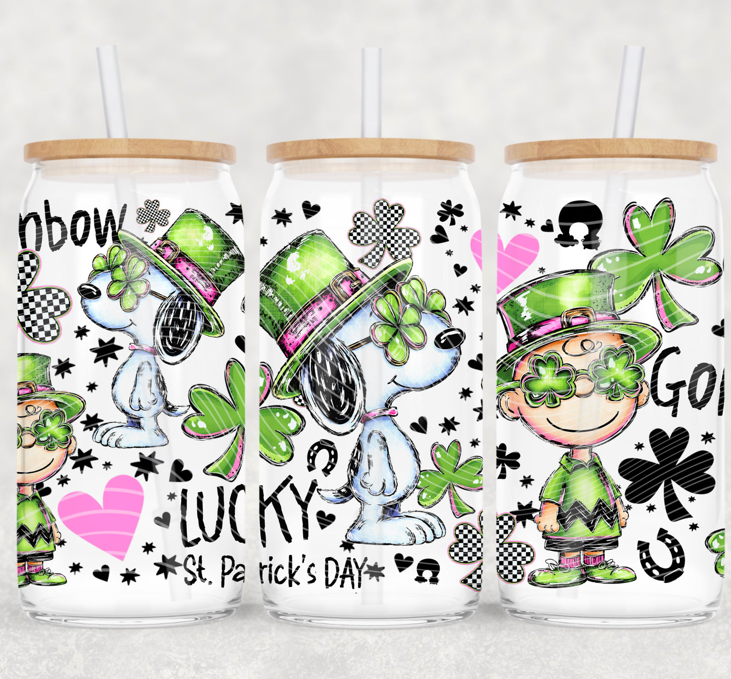 Peanuts Lucky Clover 16 oz Glass Wraps
