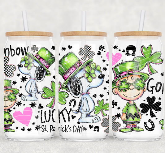 Peanuts Lucky Clover 16 oz Glass Wraps
