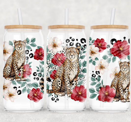 Floral Cheetah 16 oz Glass Wraps