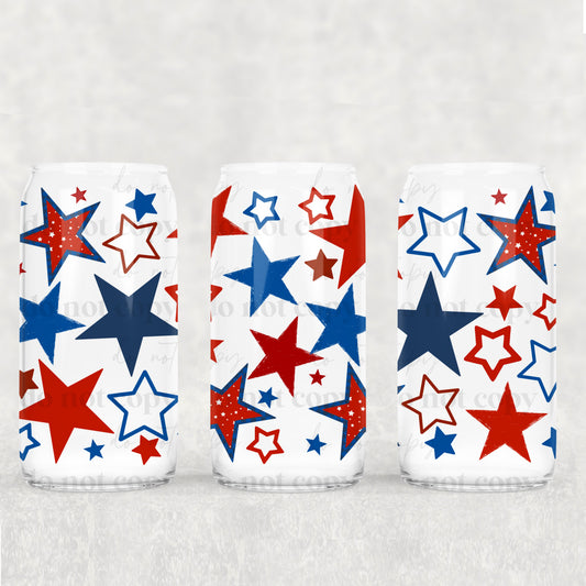 Red White & Blue Stars 16 oz Glass Wrap