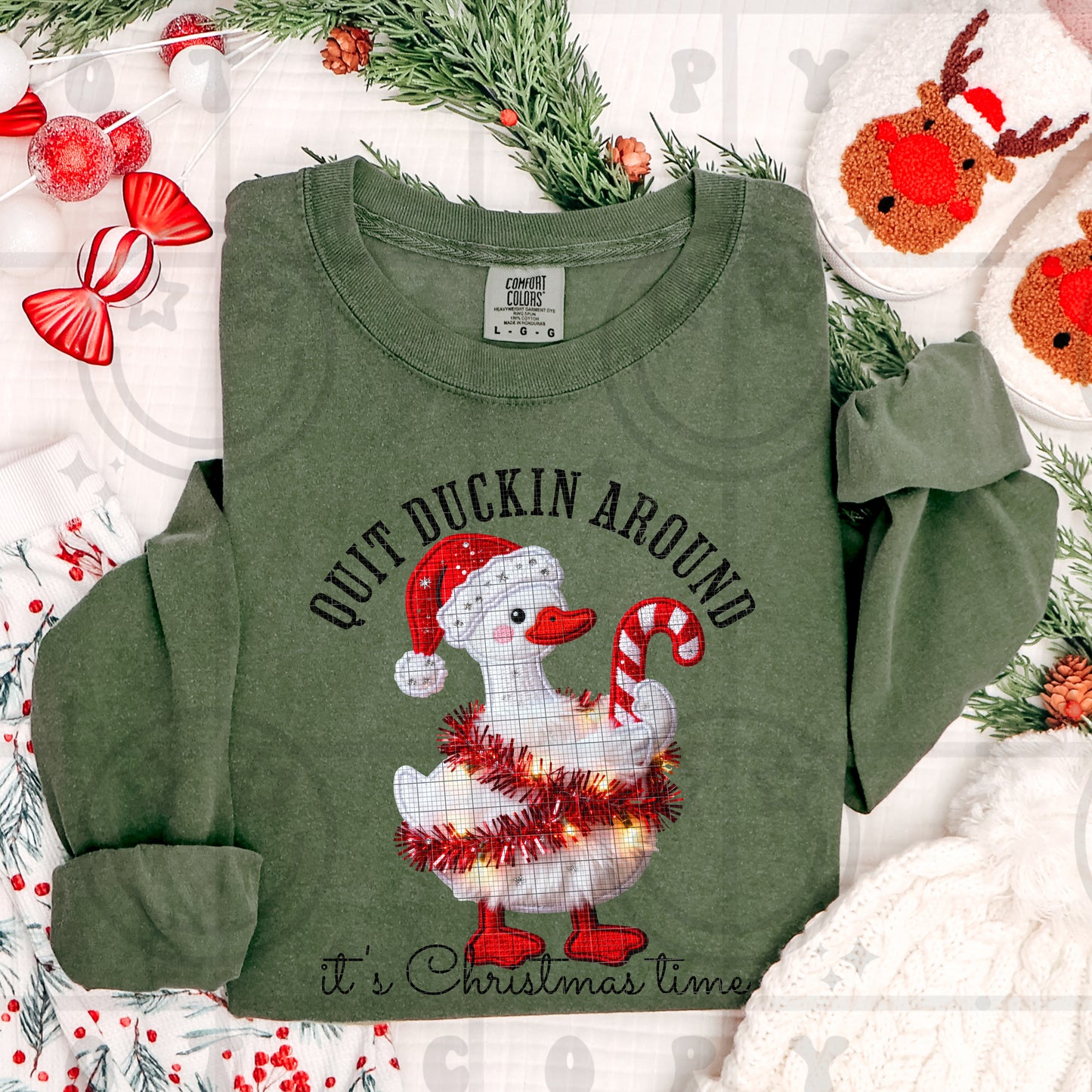 Quit Ducking Around It’s Christmas Time Faux Embroidery DTF Print