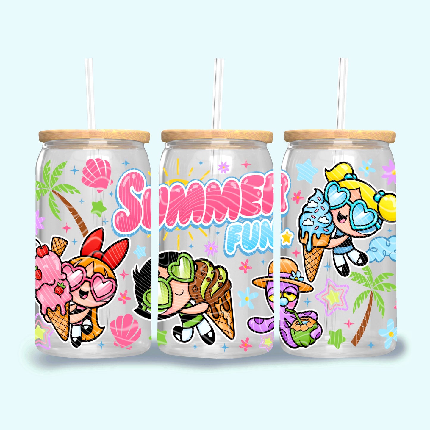 PowerPuff Summer Fun 16 oz Glass Wraps