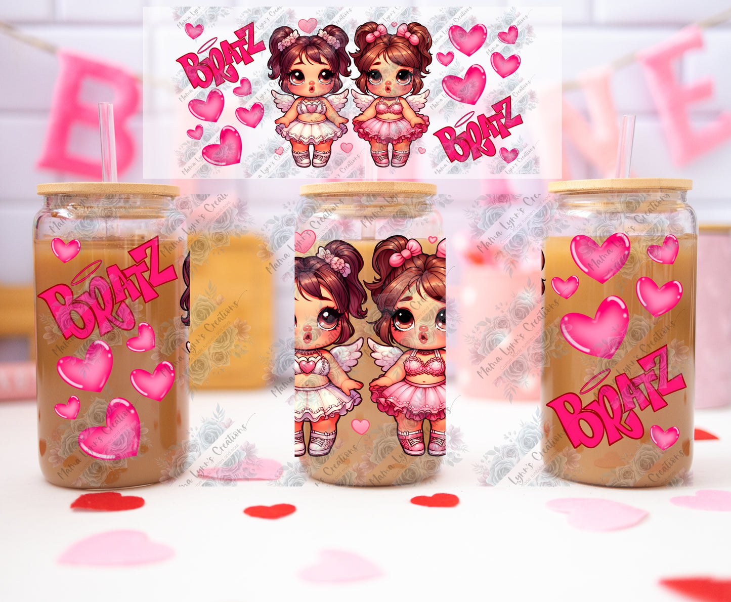 Bratz Besties Valentine 16 oz Glass Can Wrap