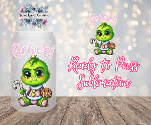 Pink Grinchy Christmas 16 oz Glass Can prints