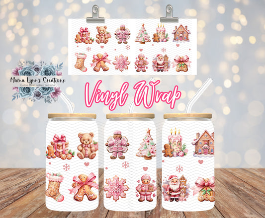 All Pink Gingerbread Cookies Christmas 16 oz Glass Can prints