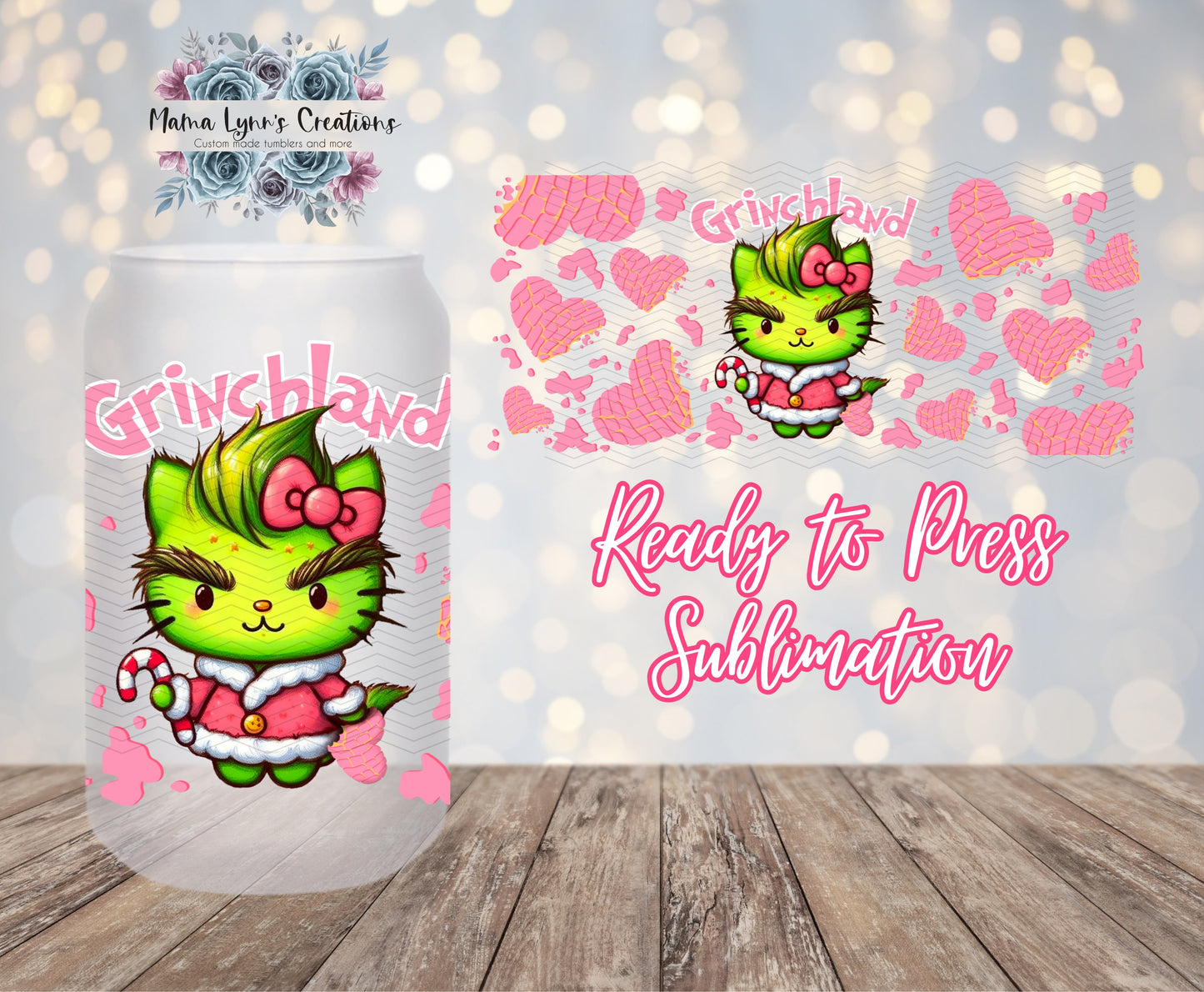 Pink Concha Grinchland Christmas 16 oz Glass Can prints