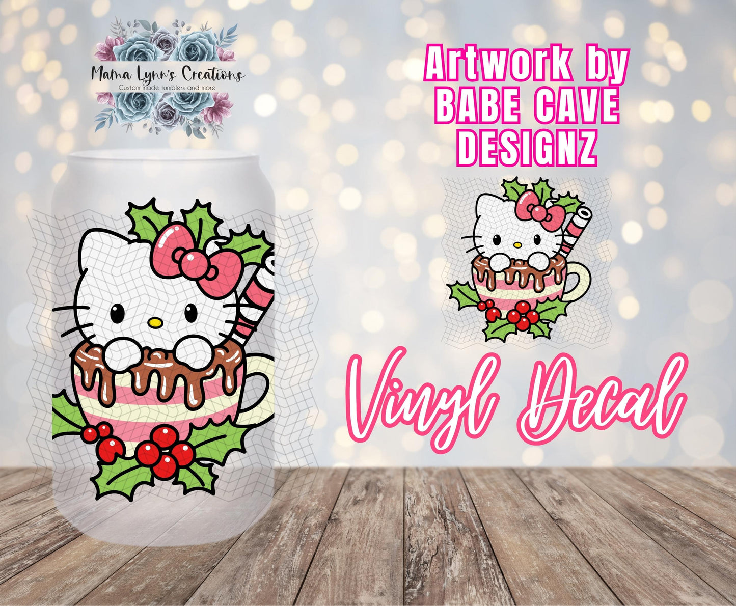 Kawaii Kitty Hot Chocolate, Christmas 16 oz Glass Can prints