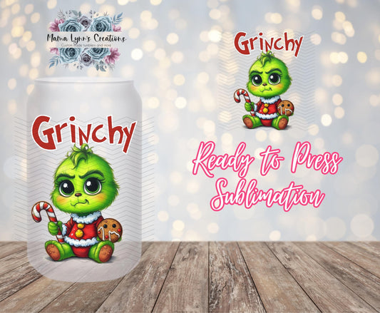 Red Grinchy Christmas 16 oz Glass Can prints