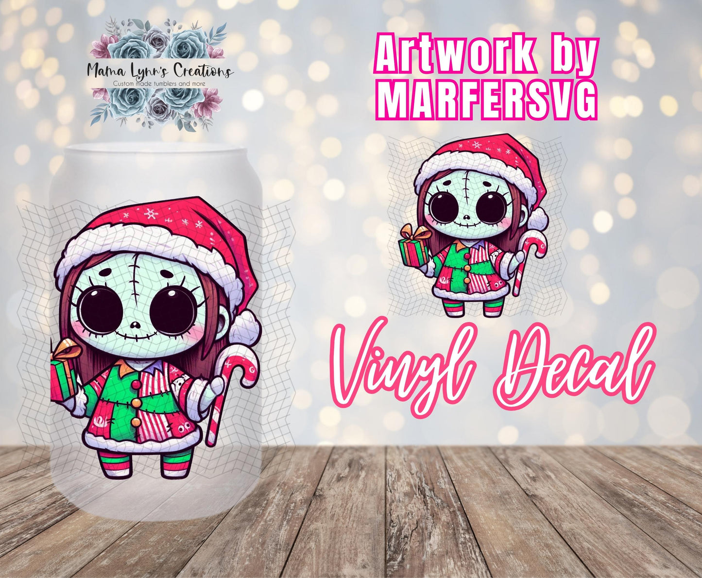 Chibi Little Sally Santa, Christmas 16 oz Glass Can prints