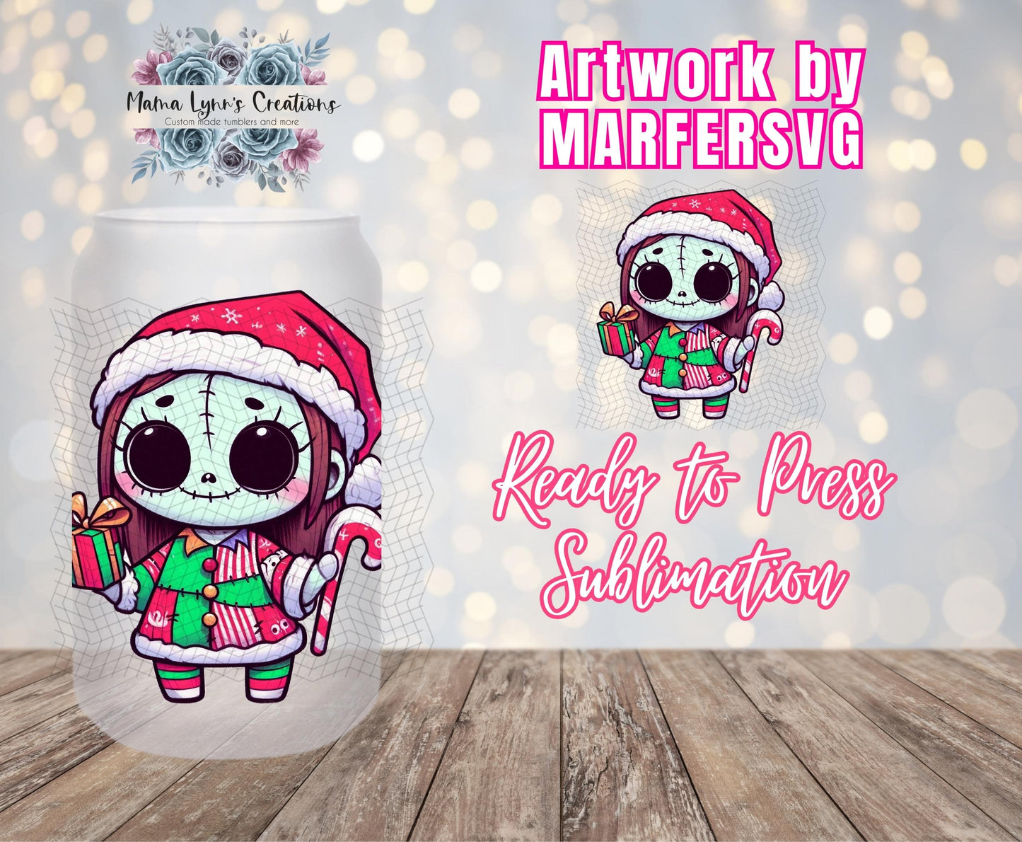 Chibi Little Sally Santa, Christmas 16 oz Glass Can prints