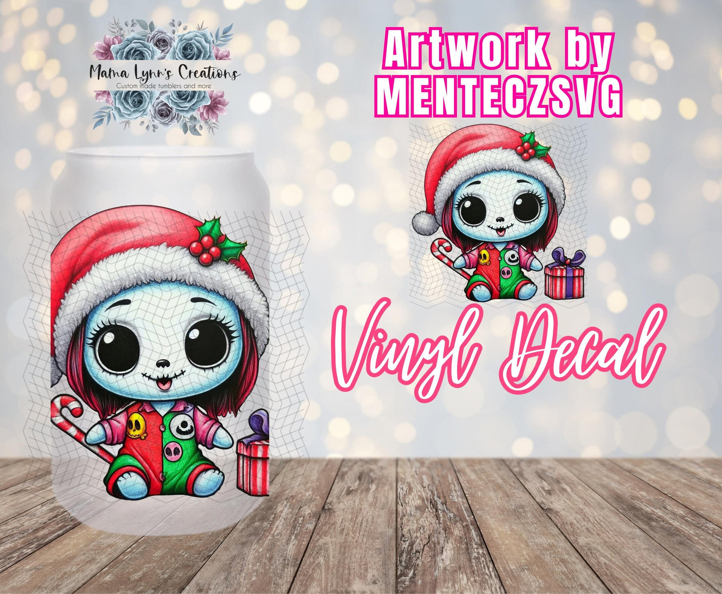 Baby Sally Santa, Christmas 16 oz Glass Can prints