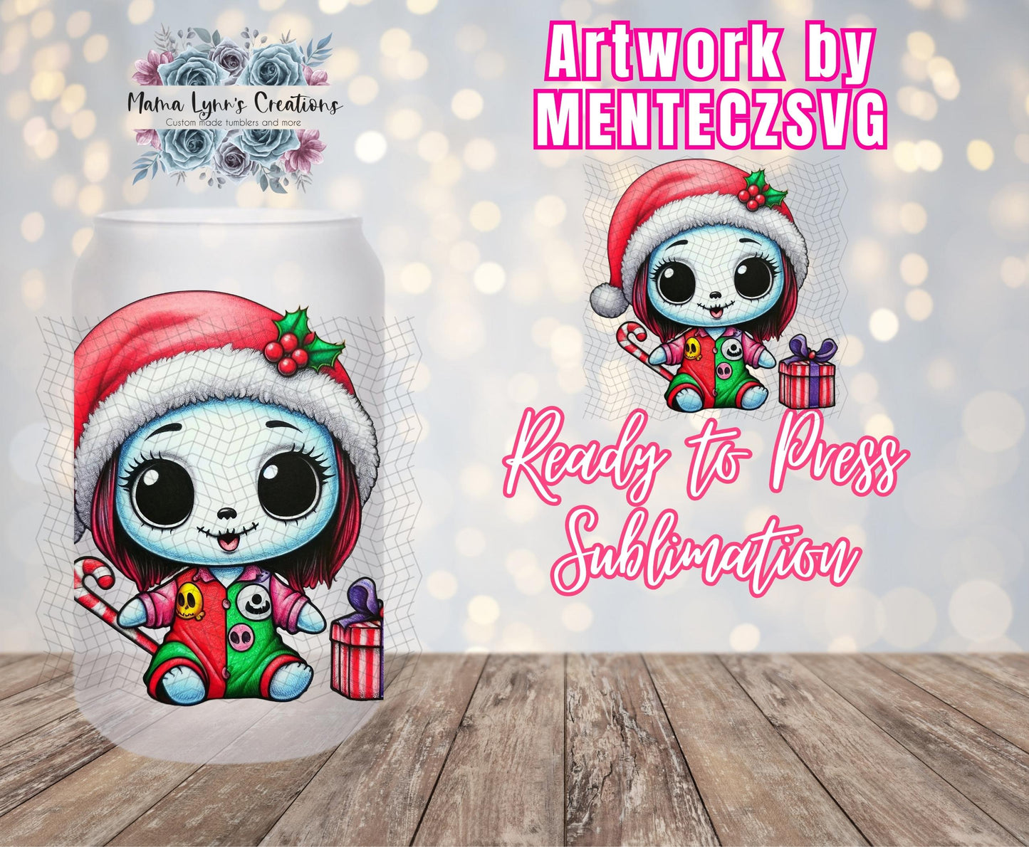 Baby Sally Santa, Christmas 16 oz Glass Can prints