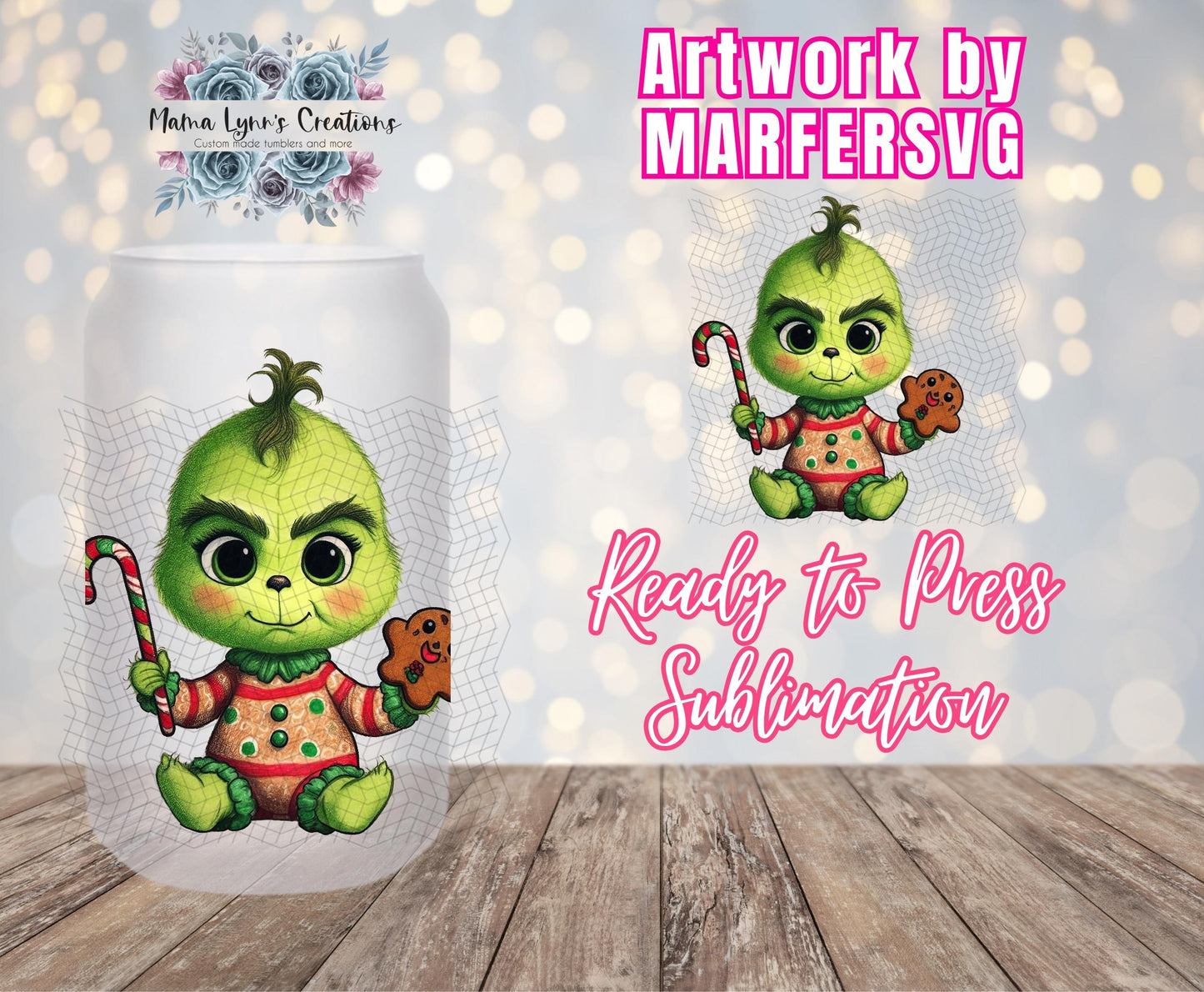 Little Grinch Cookie, Christmas 16 oz Glass Can prints