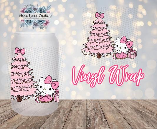 Pink H KittyChristmas Tree 16 oz Glass Can prints