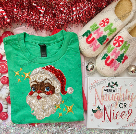 Vintage Sequin Santa Dark Tone (Faux Sequin) DTF Print