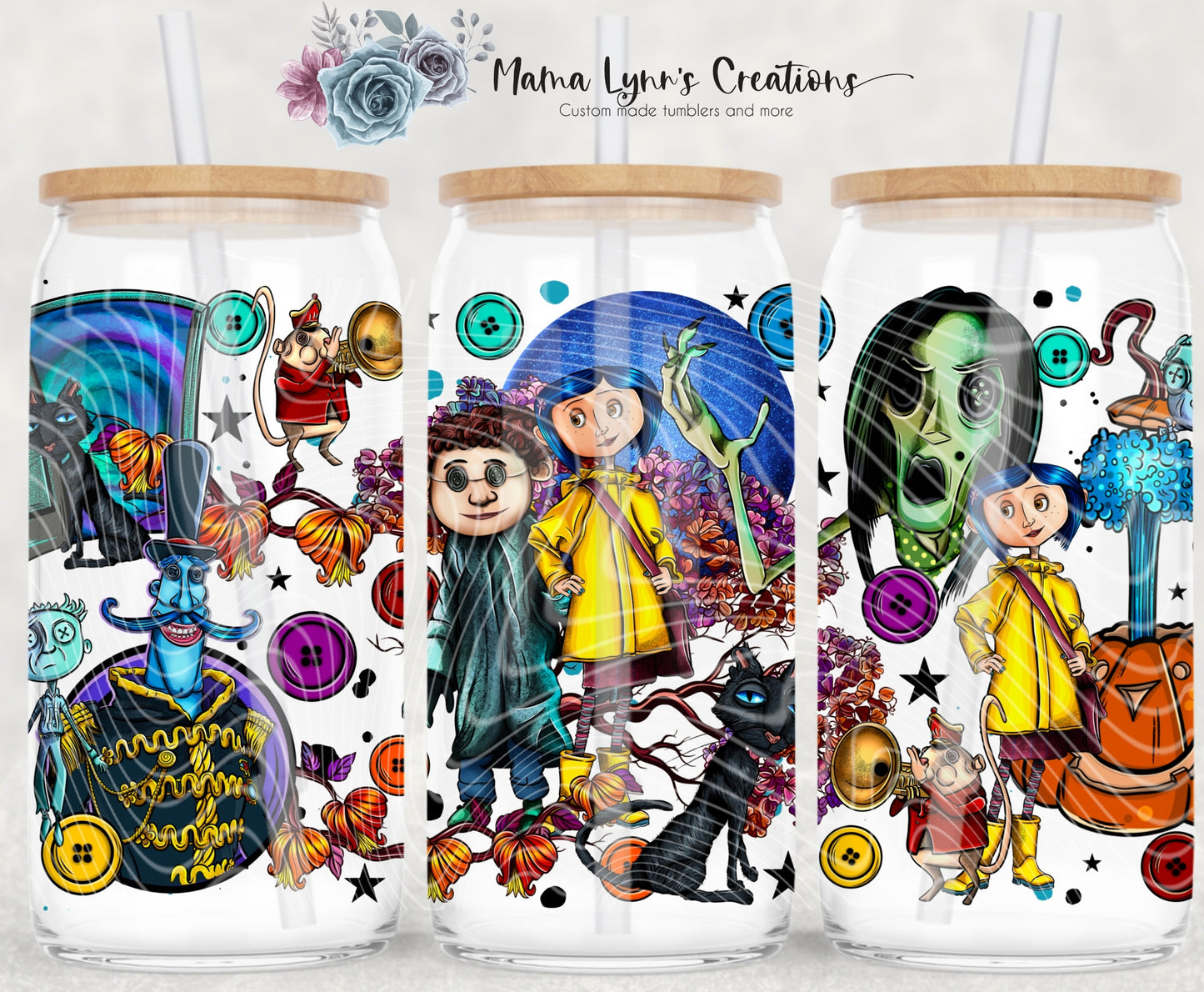 Halloween Coraline 16 oz Glass Can Wrap