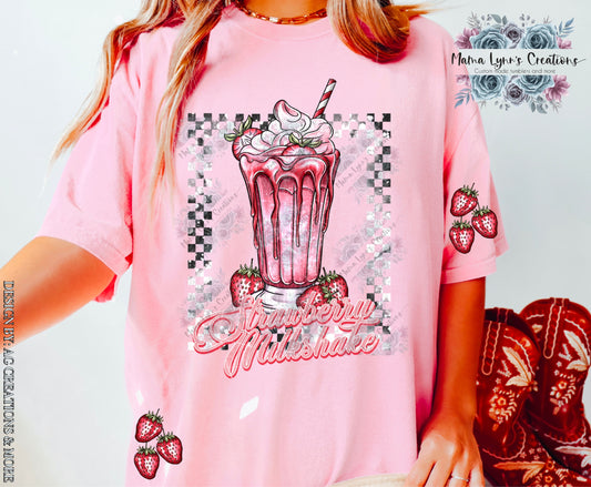 Strawberry Milkshake Checkered Valentine Htv Transfer