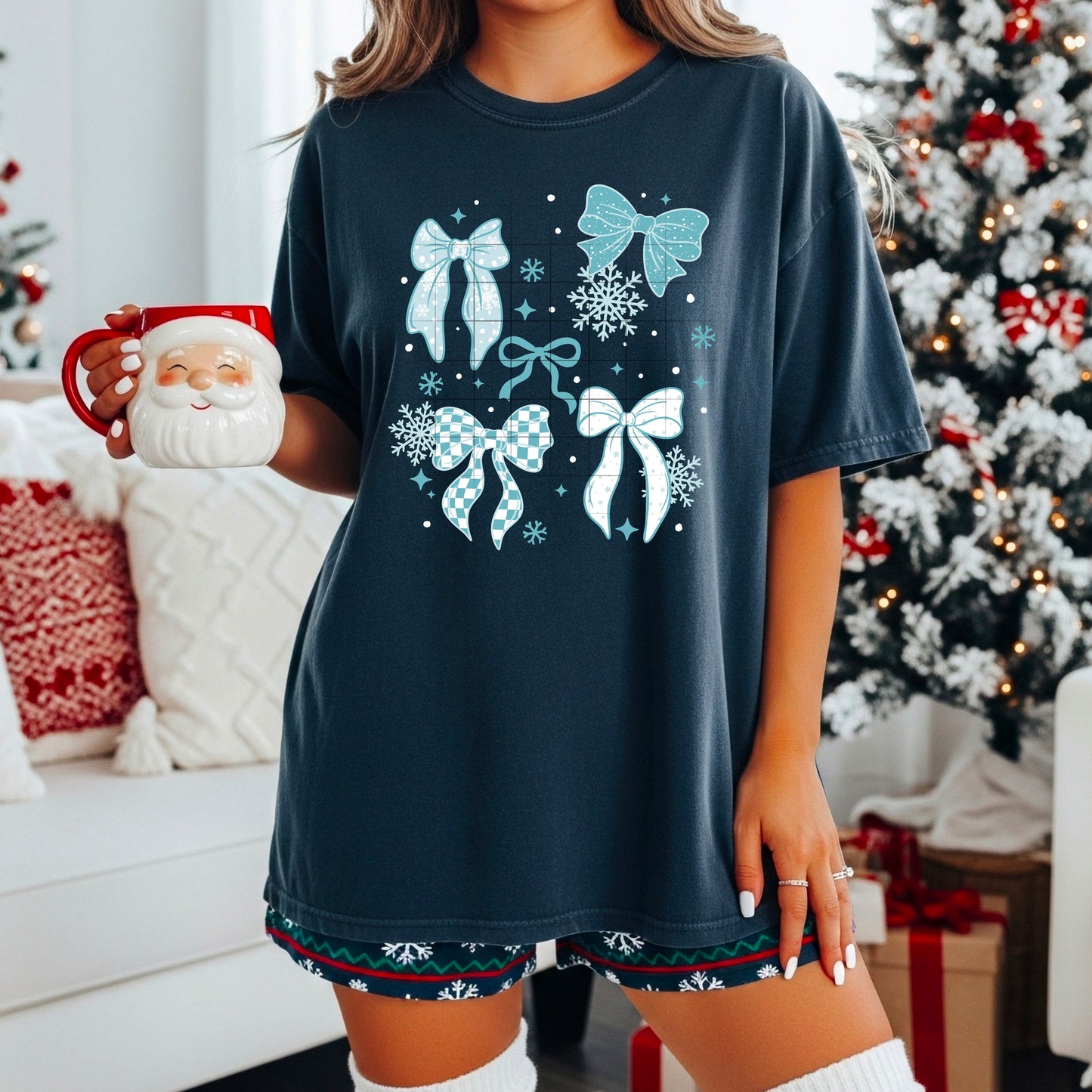 Blue Winter Bows DTF Print