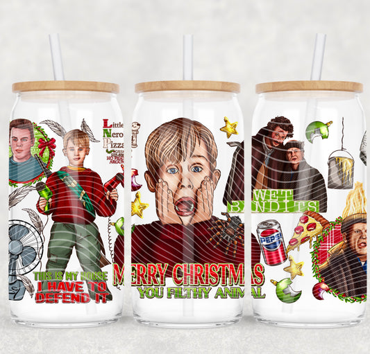 Christmas Ya Filthy Animal 16 oz Glass Can Wrap