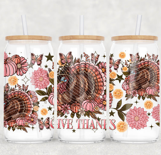 Give Thanks 16 oz Glass Can Wrap