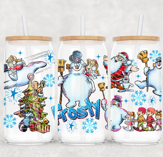 Christmas Frosty 16 oz Glass Can Wrap