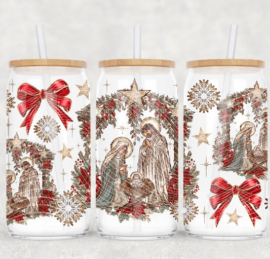 Noel Christmas 16 oz Glass Can Wrap