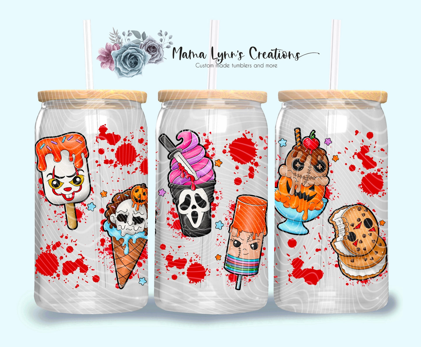 Horror Ice Cream 16 oz Glass Can Wrap