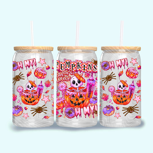 Pumpkins Leaves and Sweets 16 oz Glass Wraps