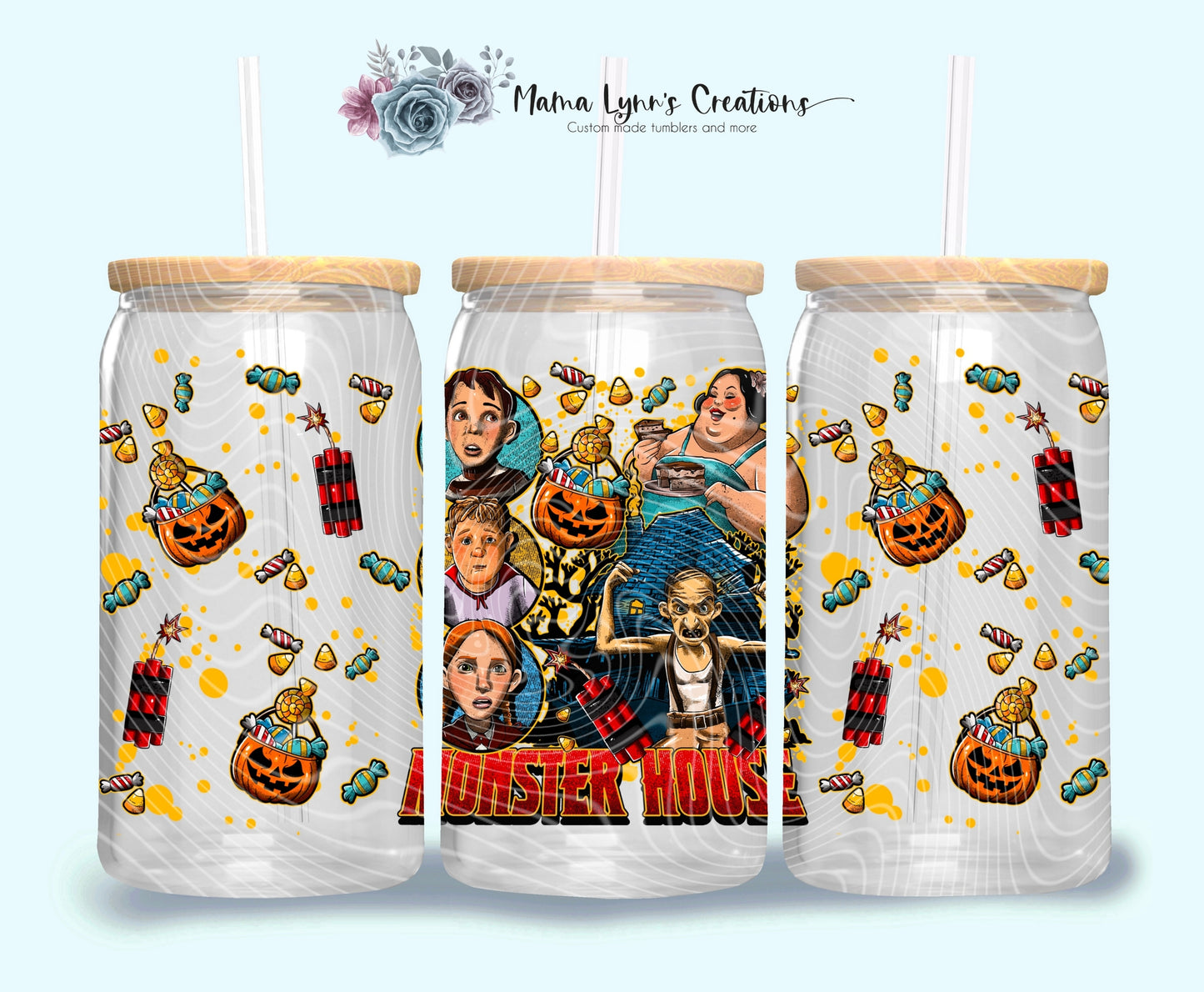 Monster House 16 oz Glass Can Wrap