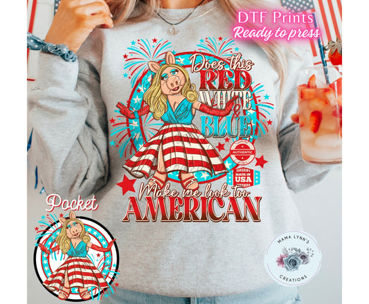 Red White And Blue Piggy DTF Print