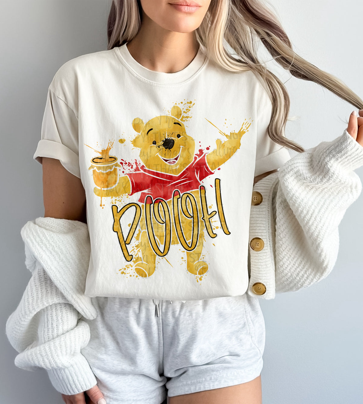 Paint Splatter Pooh DTF Print