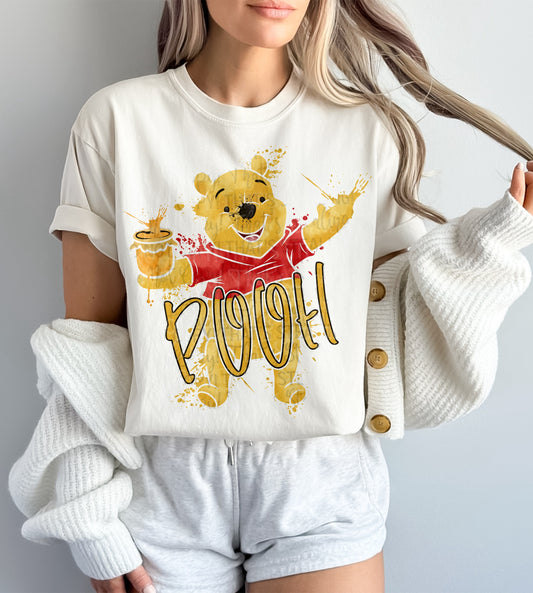 Paint Splatter Pooh DTF Print