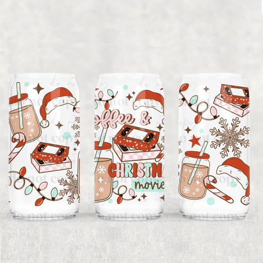 Coffee And Christmas Movies 16 oz Glass Wraps