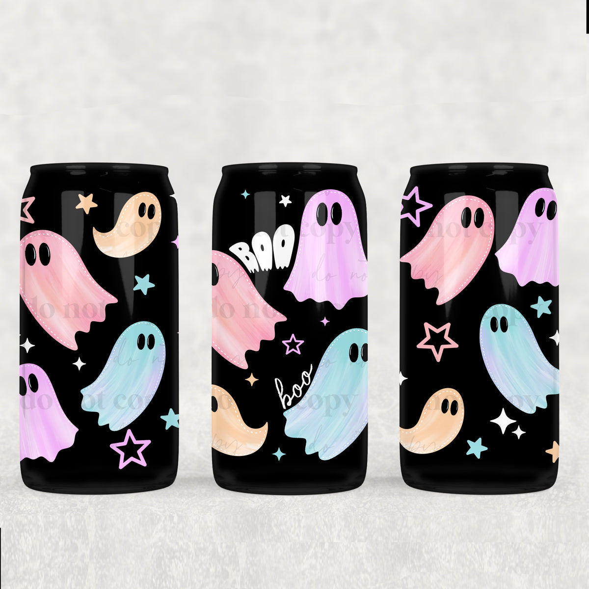 Boo Pastel Ghosts 16 oz Glass Wrap