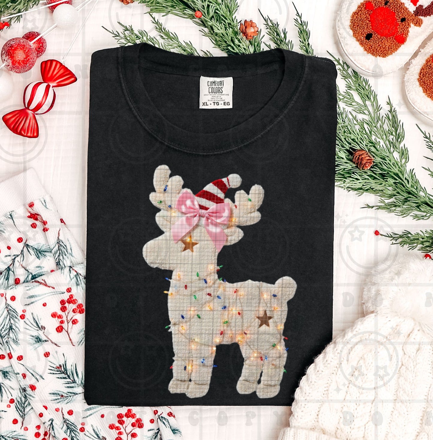 Faux Yarn Christmas Light Reindeer DTF Prints