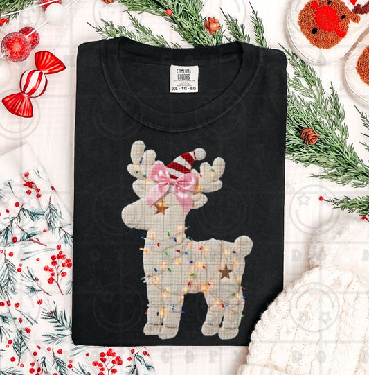 Faux Yarn Christmas Light Reindeer DTF Prints