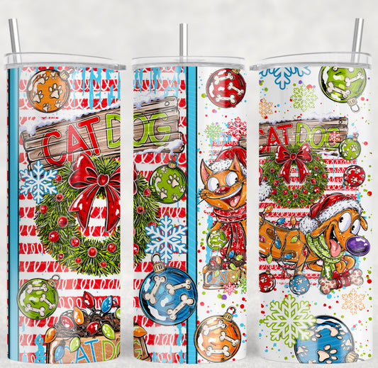 Cat Dog 90’s Christmas Tumbler Wrap