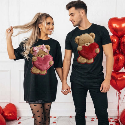 Faux Embroidery Pink Bear Valentine DTF Prints