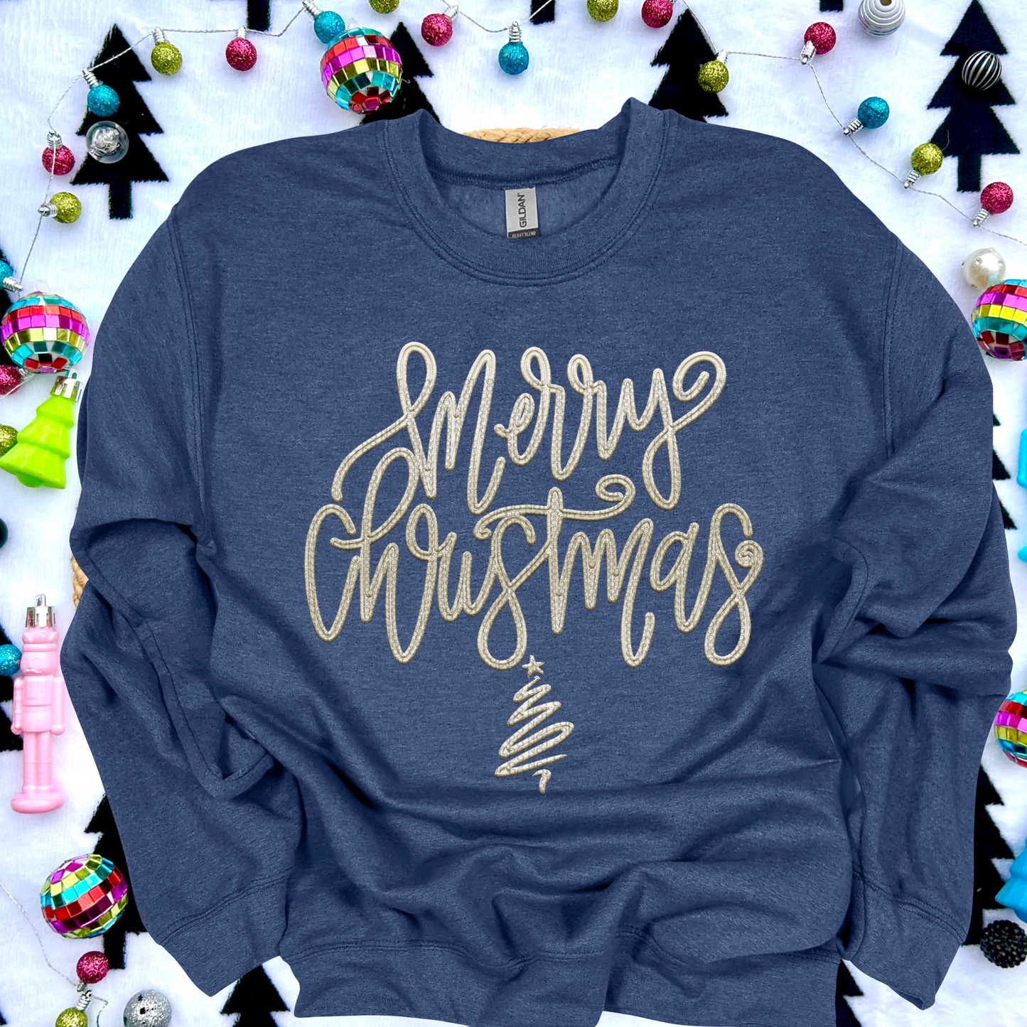 Merry Christmas Faux Embroidery DTF Print