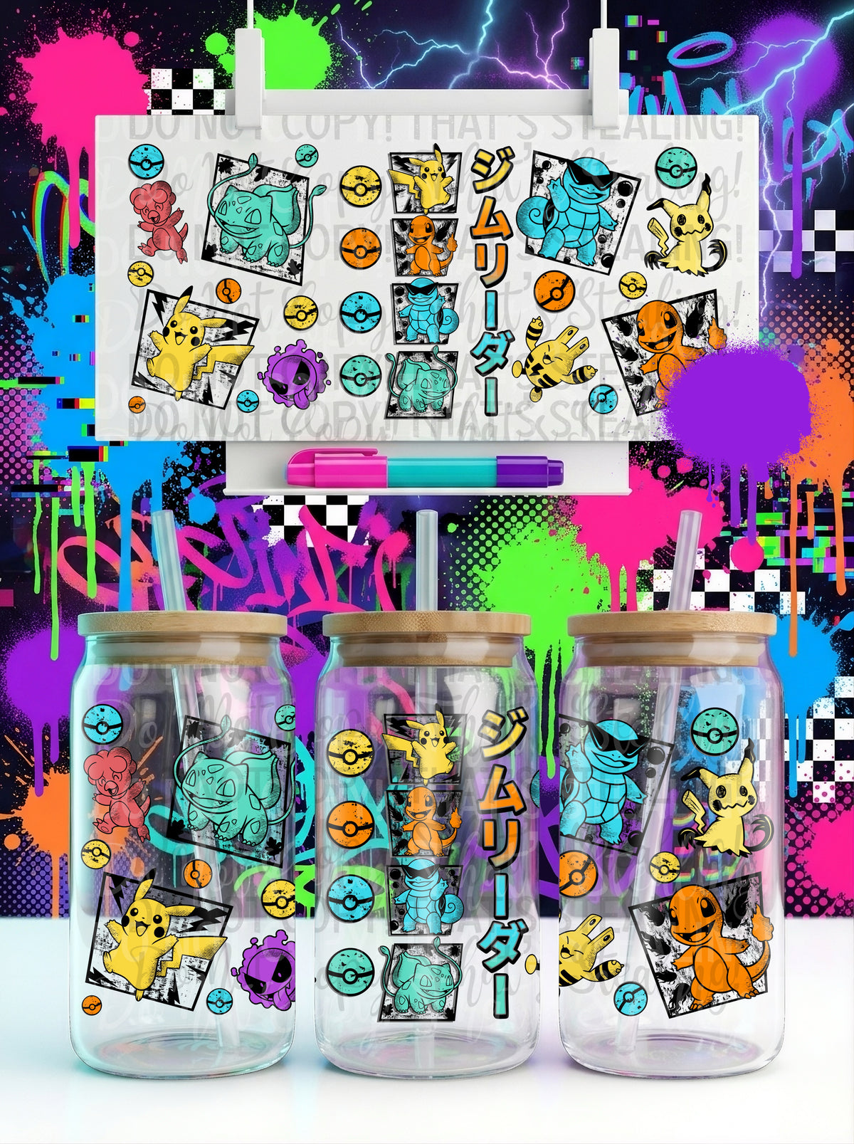 Sketch Pokémon 16 oz Glass Wrap